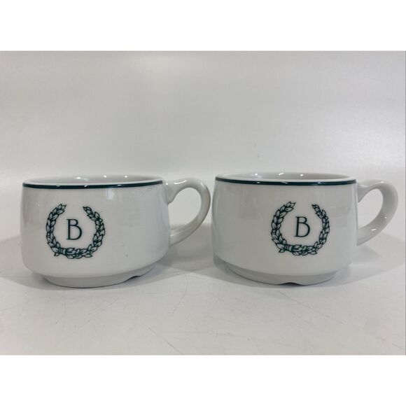 Antique (2) Hotel Restaurant Porcelain Coffee Tea Cups Mugs Pillivuyt France “B” - Picture 1 of 9
